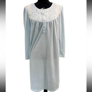 Miss Elaine Light Blue Cottage Core Lace Long Night Gown Size Medium